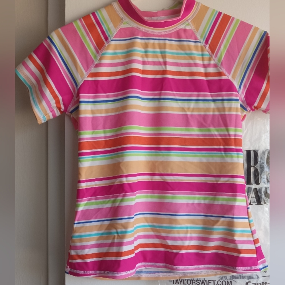 Lands End Girls Striped Swimming Top Size L (14)
